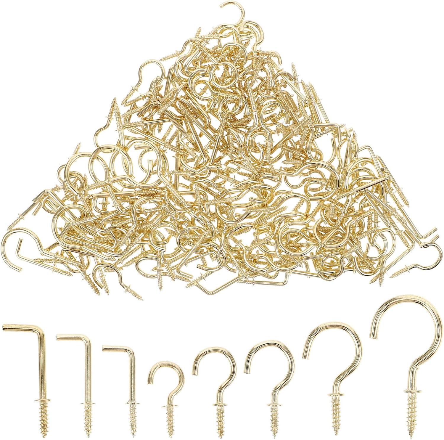 225pcs Small Screw in Mug Hooks Cup Hooks Under Cabinet and Wall Gold Finish 90-Degree Angle for String Lights and Decorative Items