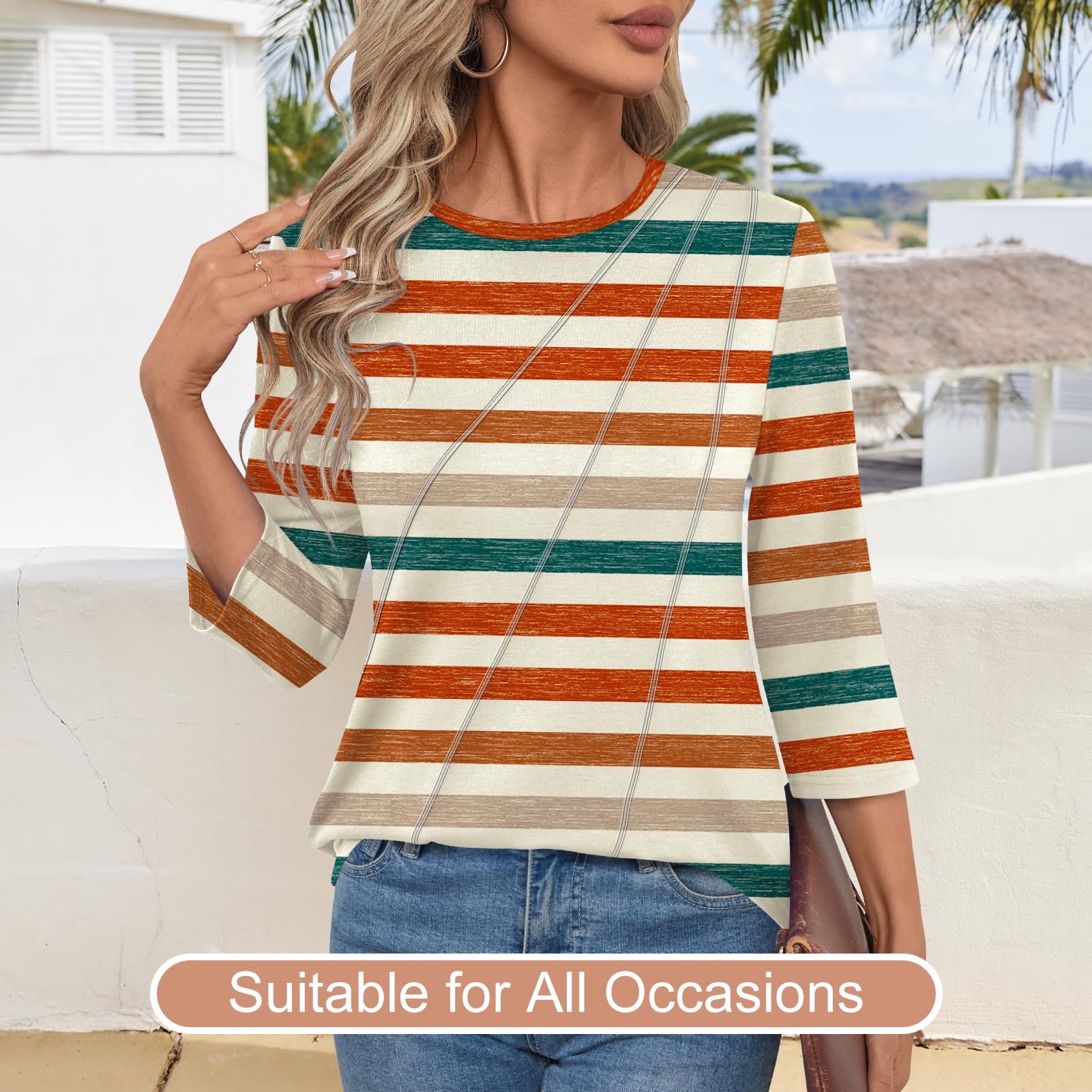 Kistore 3/4 Length Sleeve Shirts for Womens Pleated Summer Tops 2025 Fasion Trendy Spring Blouses — view 6