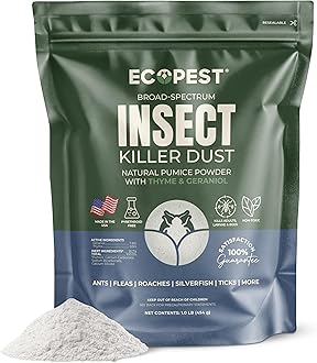 Crawling Insect Killer Dust, 1 lb. | Natural Repellent and Killer for Silverfish, Roaches, Ants, Ticks, and Fleas | Home Pest Powder for Indoor and Outdoor Perimeter | Low Odor and Non-Staining