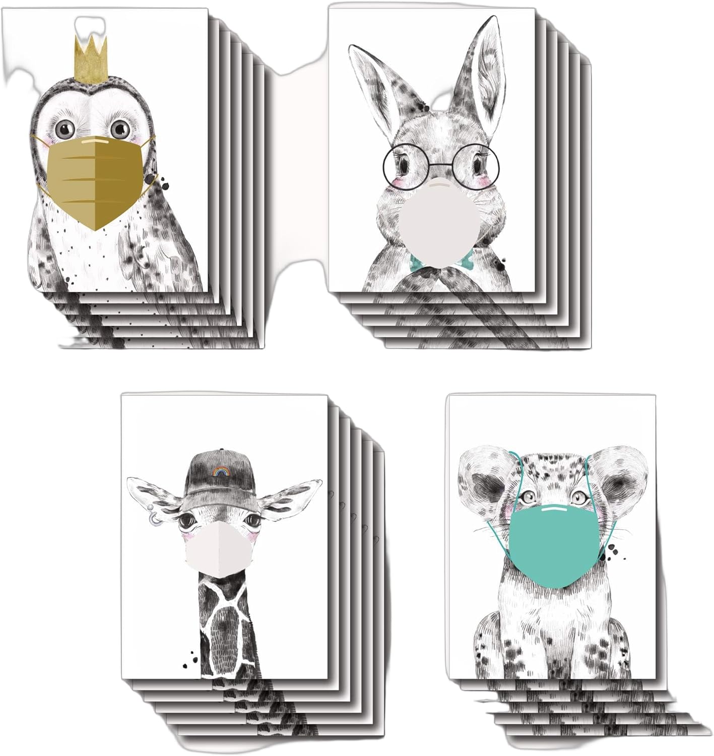 Ritzy Rose Quirky All Occasion Greeting Cards - 24 Assorted Blank Cards with White Envelopes - Birthday Thank You Just Because (Masked Animals)