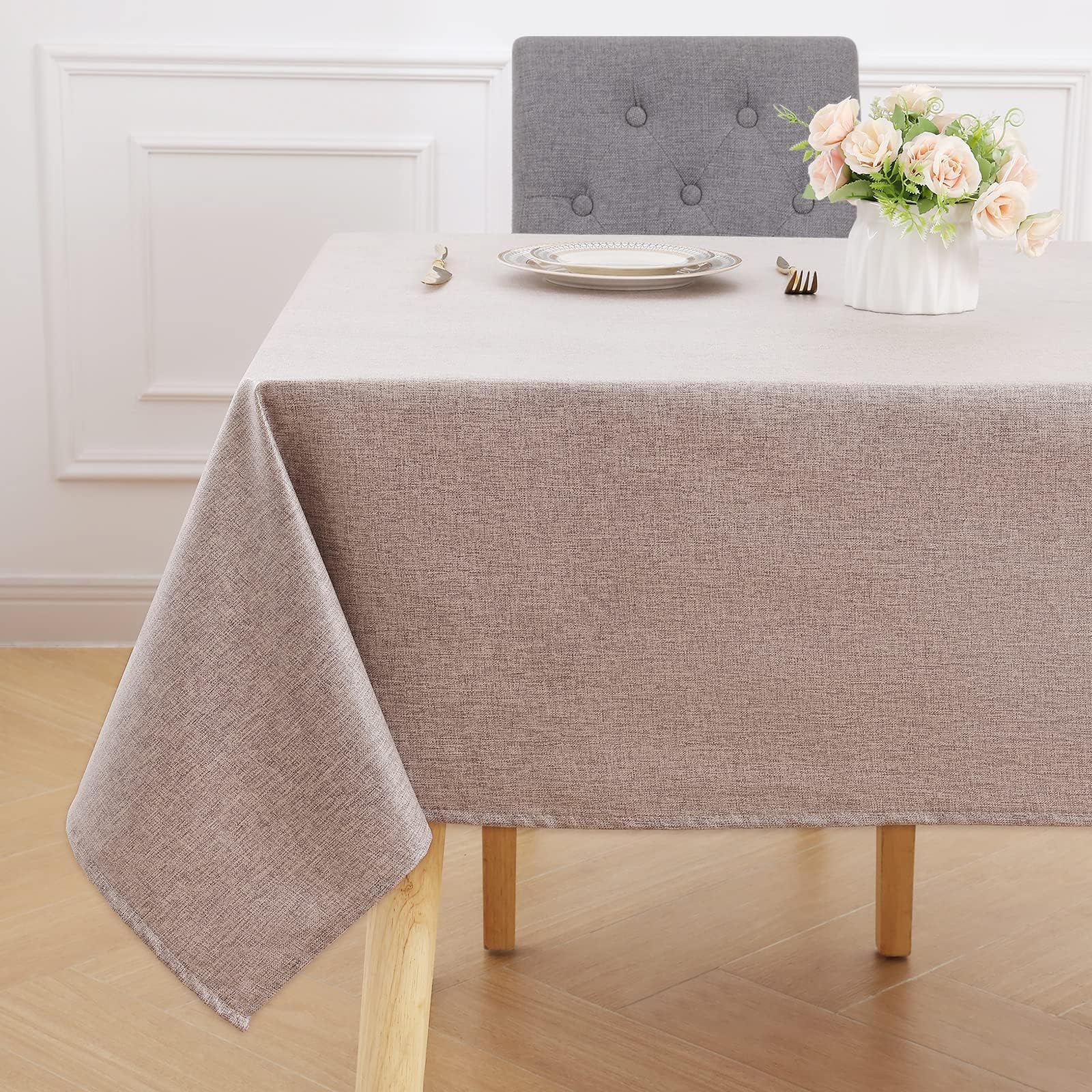smiry Rectangular Table Cloth Wipe Clean 140x240 cm, Wipeable Water Resistant Linen Tablecloth, Fabric Washable Dining Table Cover for Kitchen Indoor Outdoor, Linen
