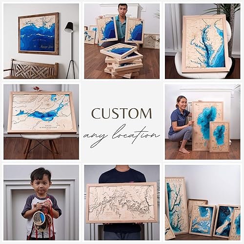 Miniatura 7 de Personalized 3D Birch Lake, WI Wood Map - Lake Depth Map Art - 8-Layer Nautical Decor - Rustic Wall Art for Lake House, Cabin - Gifts for 5th