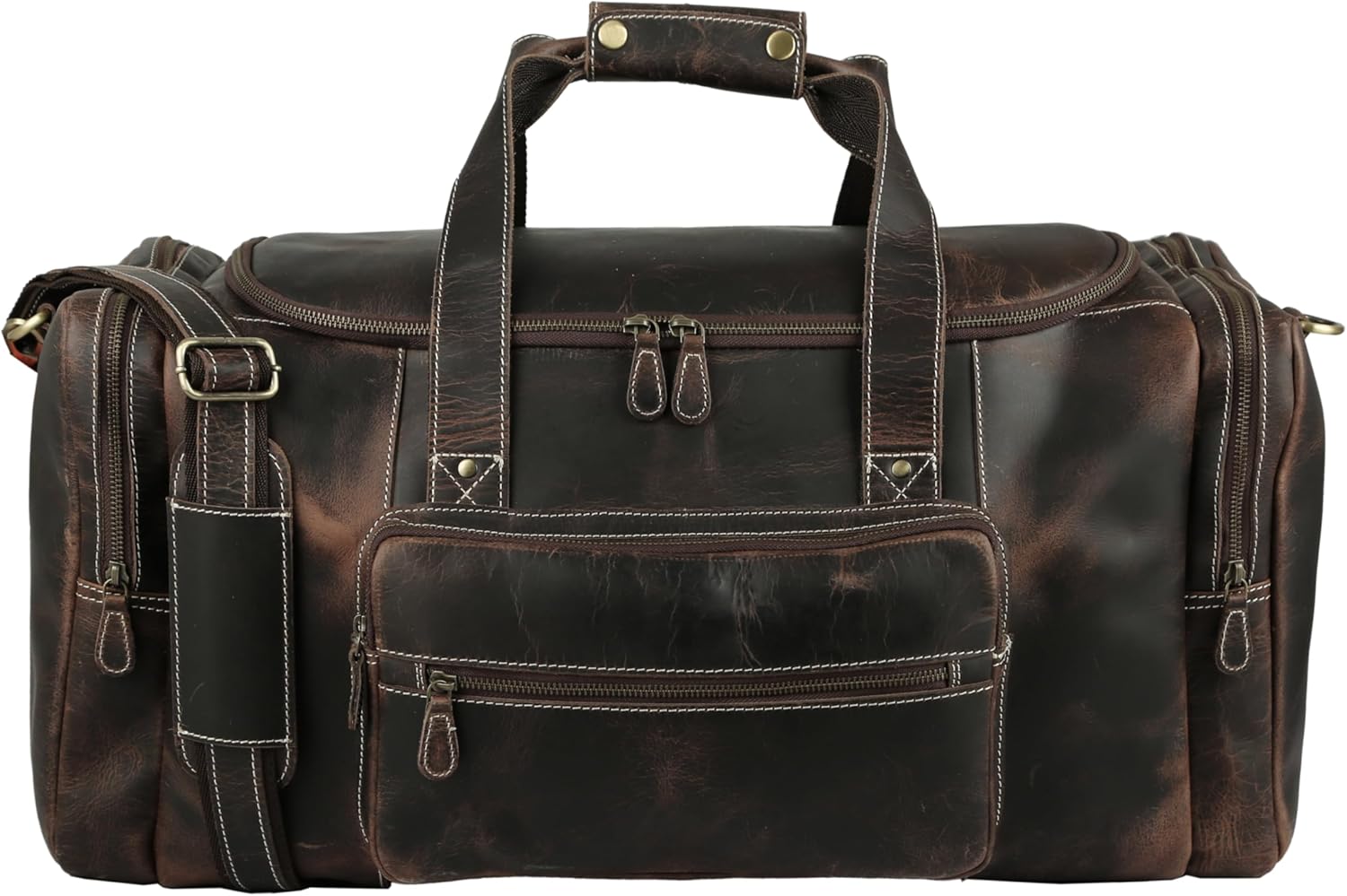 KomalC Genuine Leather Duffle Bag for Men & Women – 28 Inch Large Full-Grain Travel, Weekender & Overnight Bag with U-Zip Opening, Trolley Sleeve & Multiple Pockets - Image 3