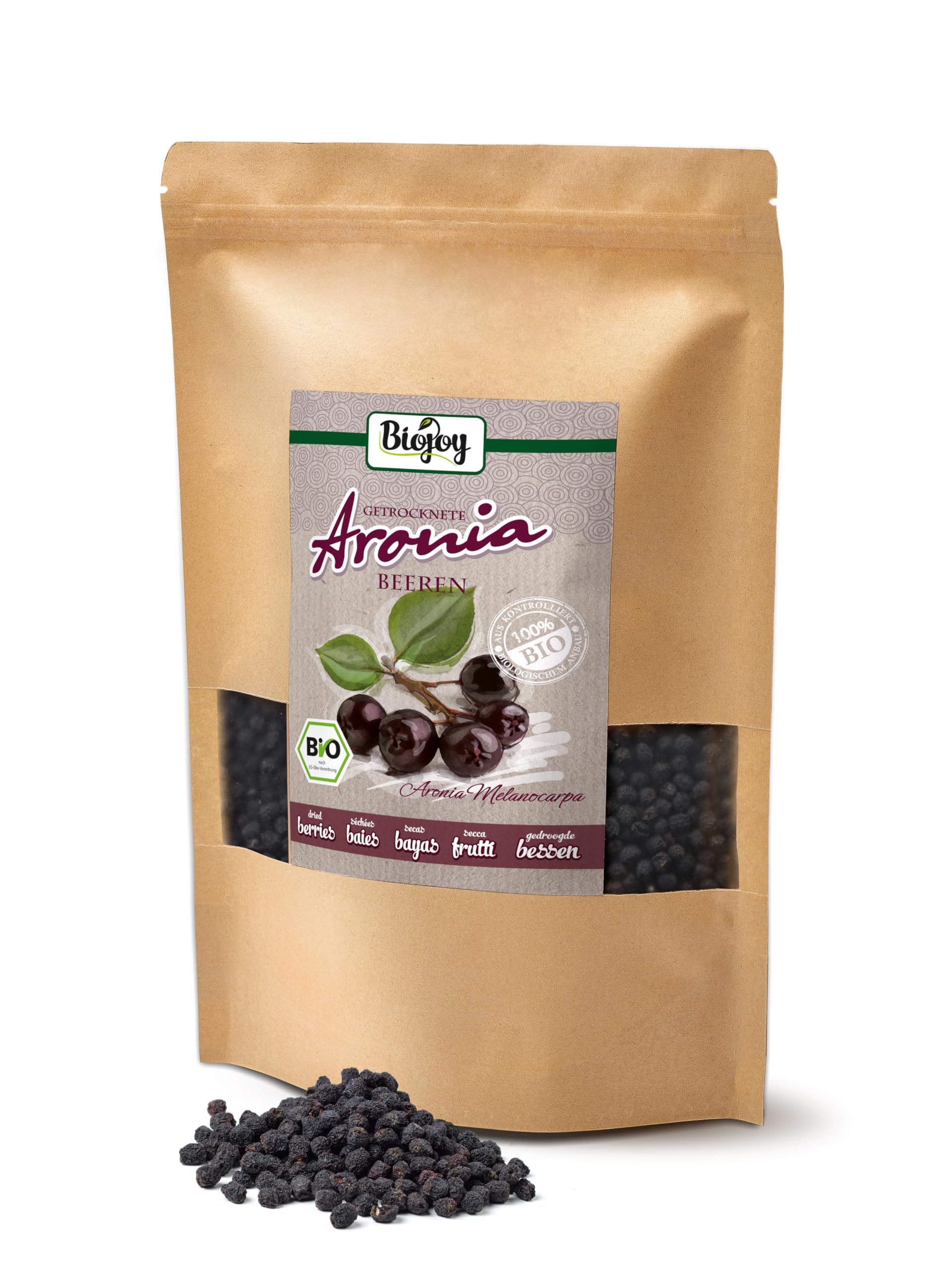 Biojoy Baies d'aronia séchées BIO (1 kg), entières (Aronia melanocarpa)