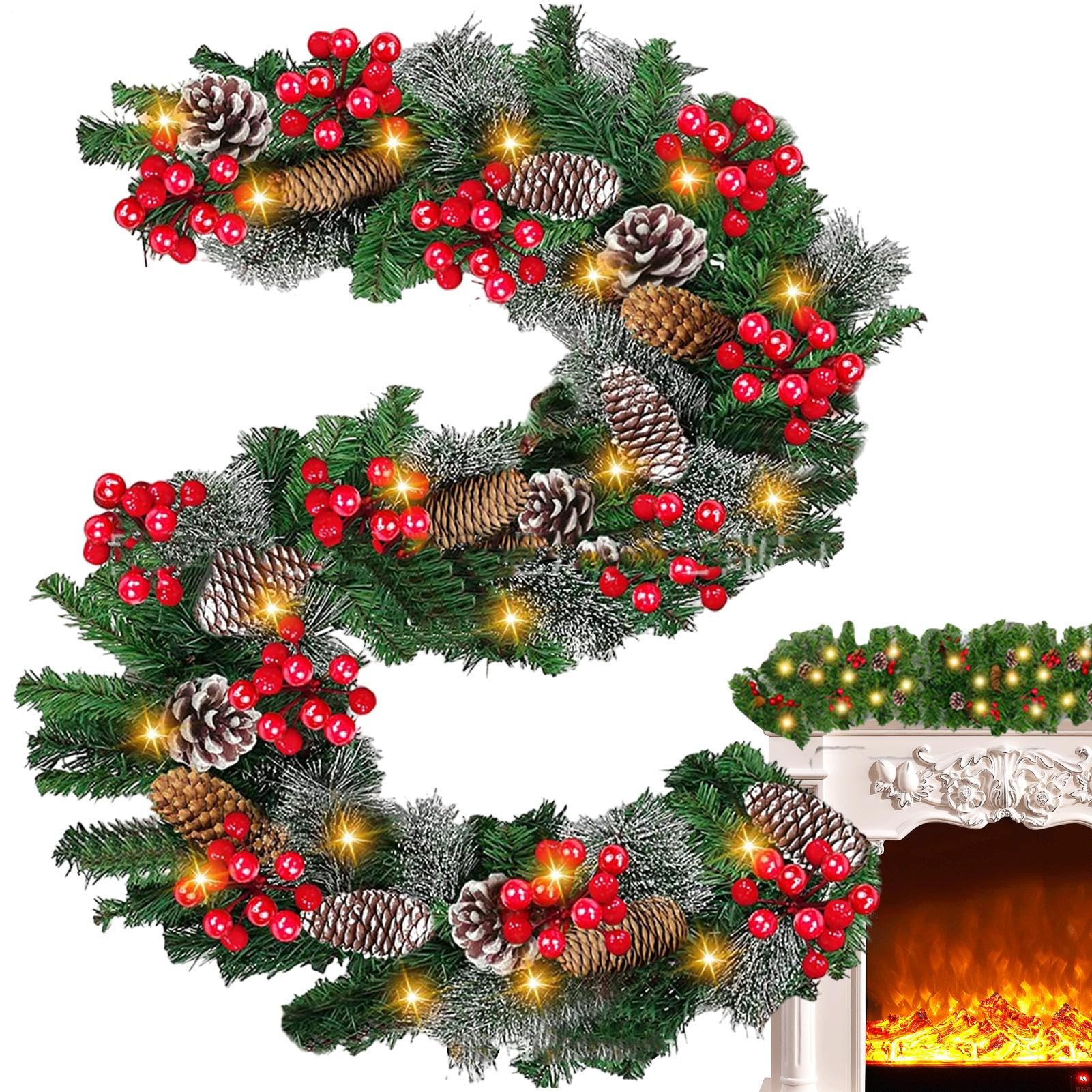 Guirlande de Noël lumineuse extérieure et décoration artificielle murale de fête