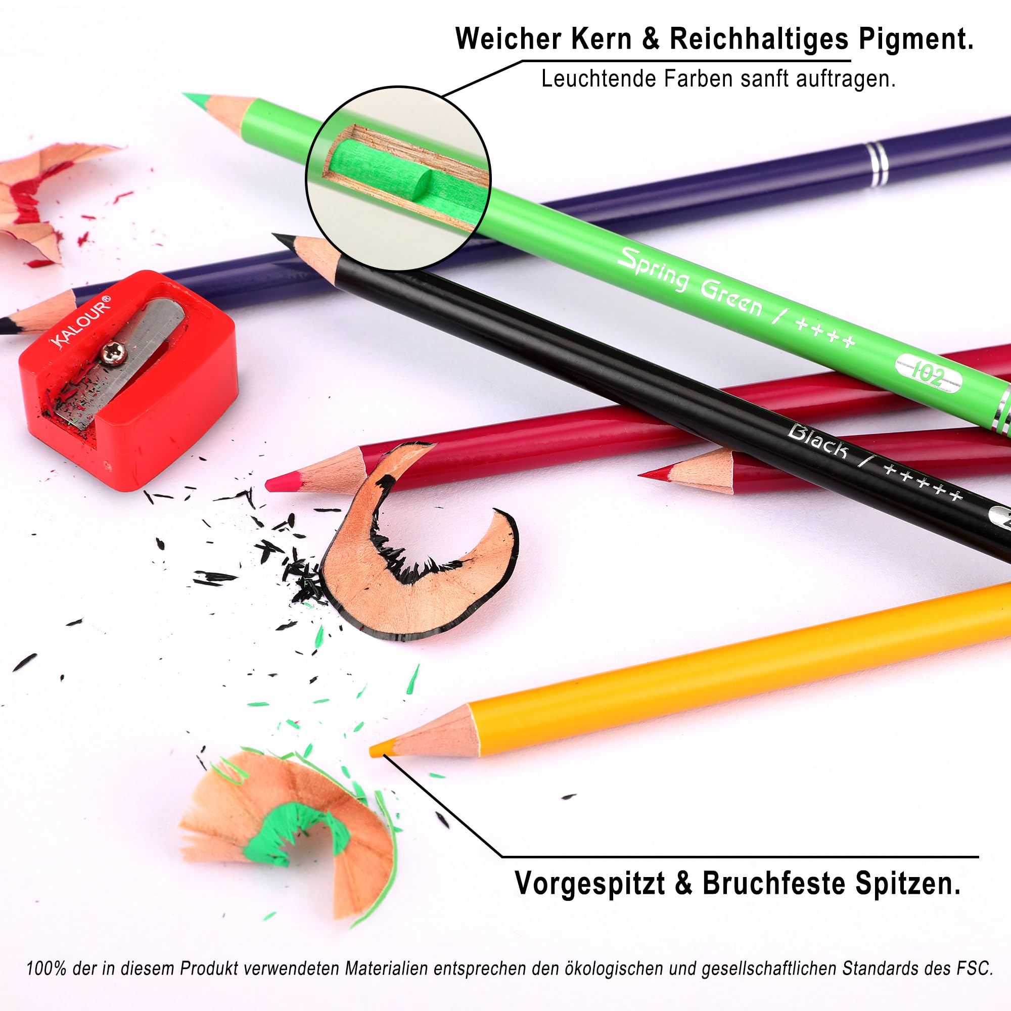 KALOUR PDAS 200 Buntstifte-Set für Erwachsenen-Malbücher mit Tutorial und Farbtabelle, 180 Buntstifte, 12 Aquarellstifte, Kunstbedarf, Geschenk, tragbares Etui mit Reißverschluss