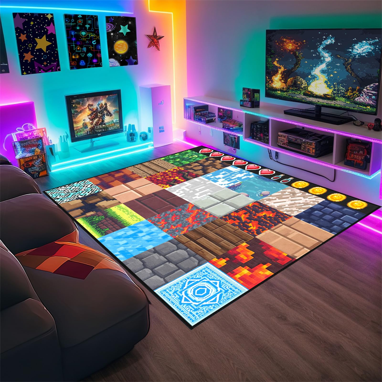 Cool Game Rug for Teen Boys Room Funny Gamer Rug for Boys Bedroom, Gaming Carpet Kids Play Mat for Living Room Playroom Game Decoration Floor Mats, 4'x6'