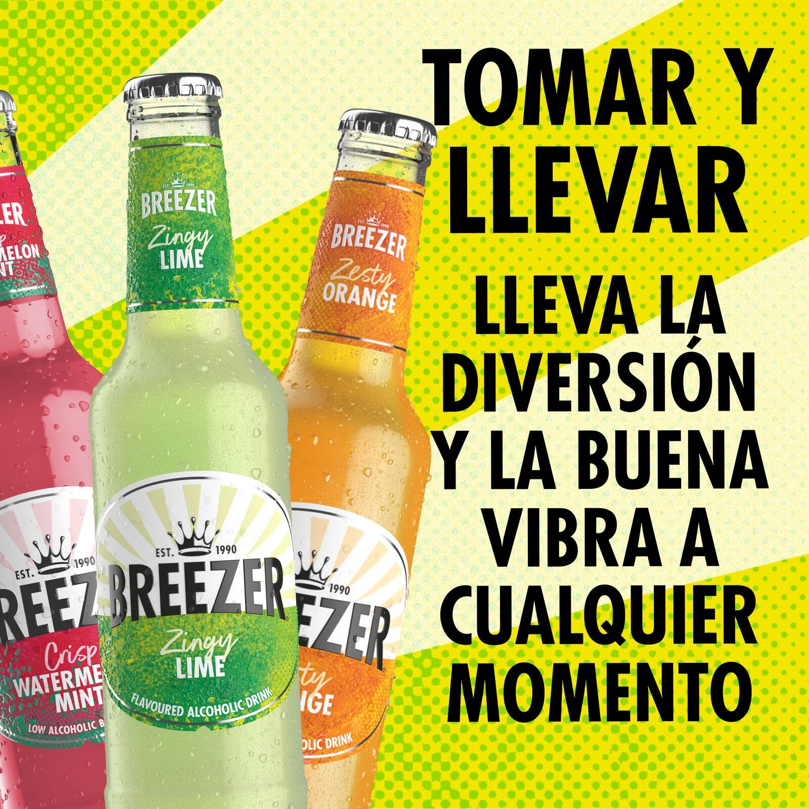 BREEZER Zingy Bebidas Alcohólicas Sabor Lima, 4% ABV, 24 x 27.5cl / 275ml, Bebidas alcohólicas saborizadas, Listas para Tomar