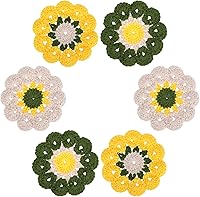 kilofly 6-Piece Handmade Flower Crochet Coasters 4.7" Doilies Set - Vibrant Cotton Table Protectors