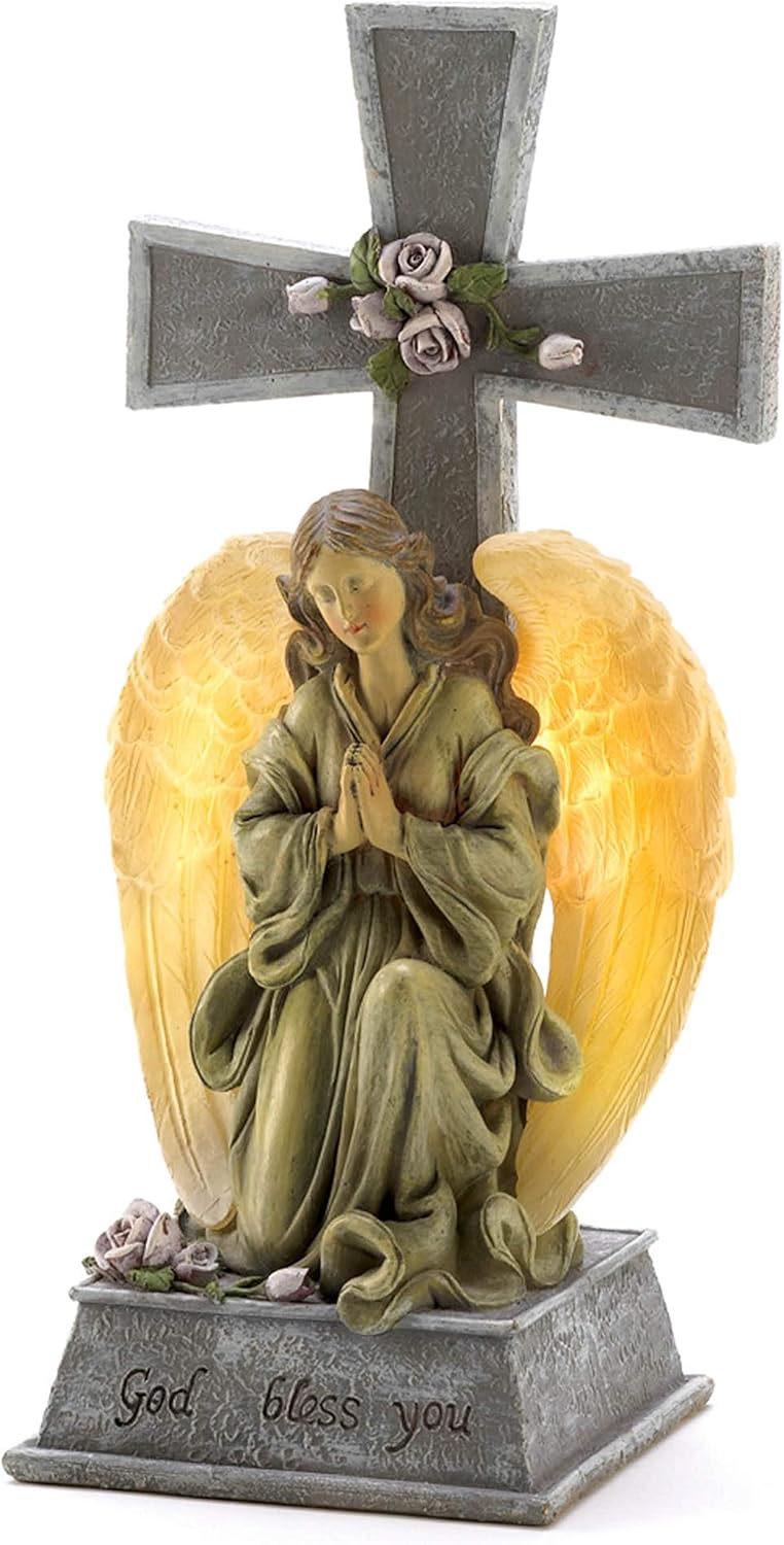 Gifts & Decor Faux Stone Look Blessed Cross Angel Garden Solar Light