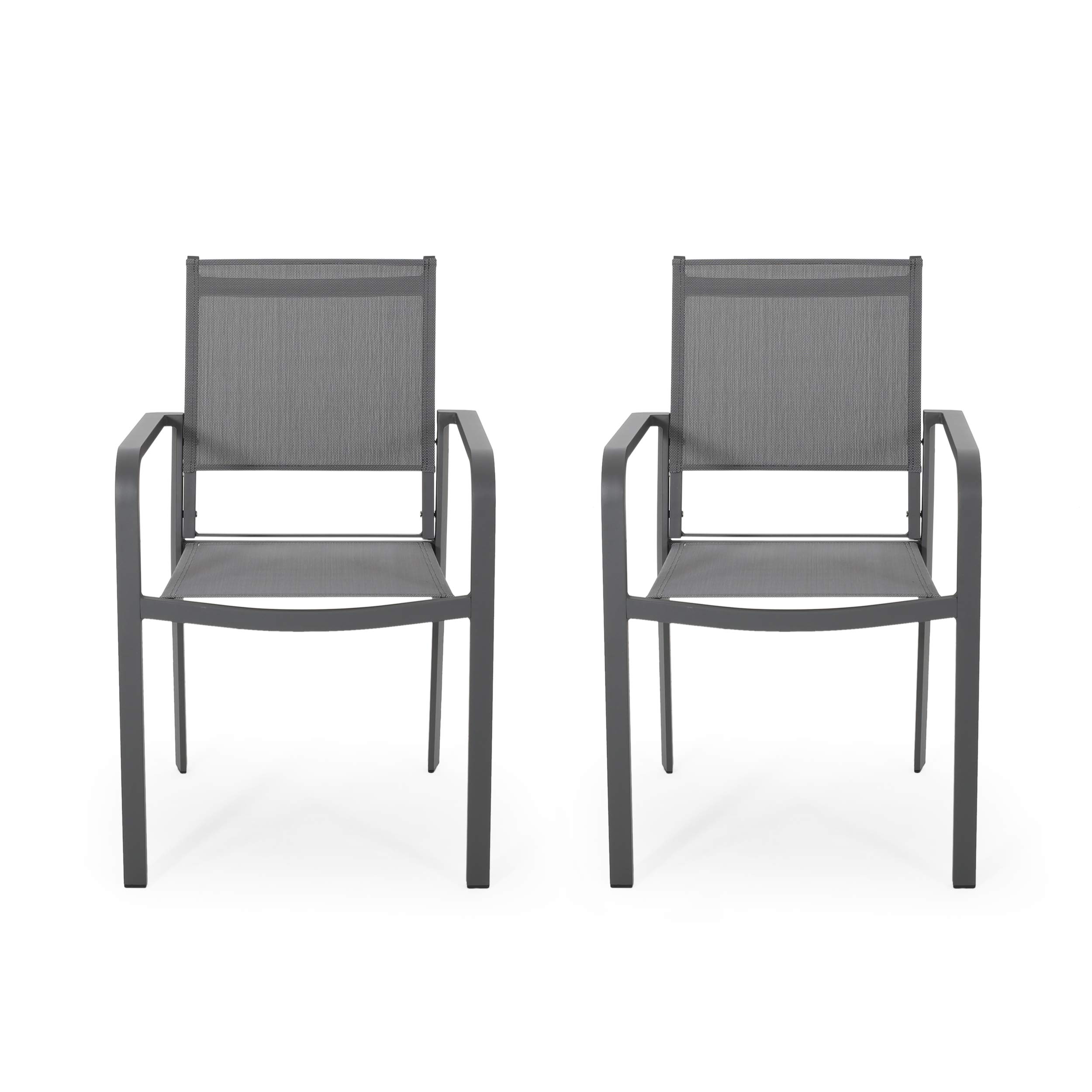 Gun metal gray! See Box pics! Great Deal Furniture Samantha Outdoor Modern Aluminum Dining Chair with Mesh Seat (Set of 2), Gun Metal Gray and Dark Gray