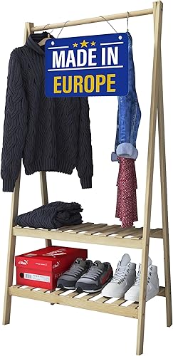 Miniatura 4 de Perchero de madera, estante de ropa hecho en Europa con estantes espaciosos