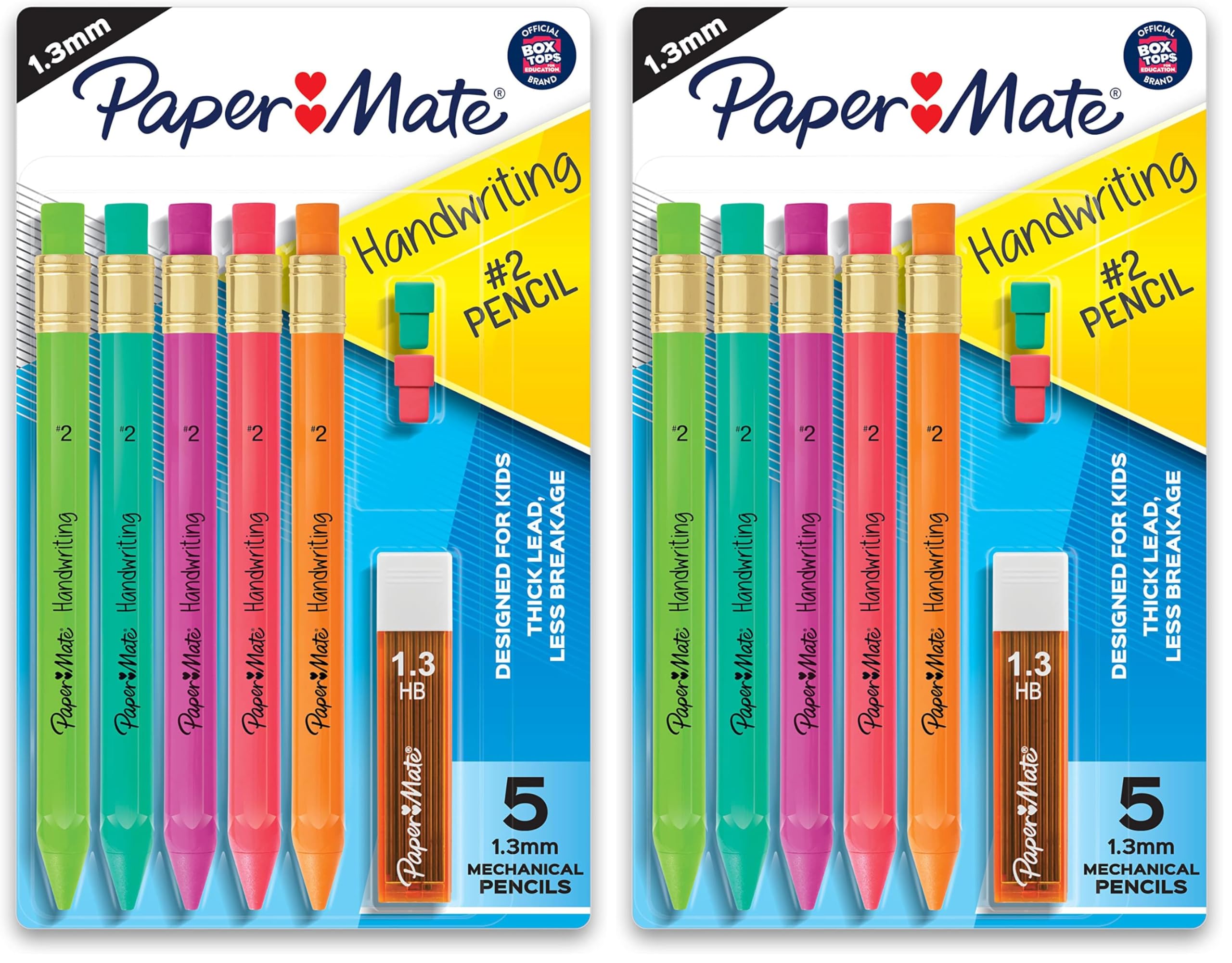 Paper Mate Handwriting Triangular Mechanical Pencil Set with Lead & Eraser Refills, 1.3mm, School Supplies, Office Supplies, Sketching Pencils, Drafting Pencil, Fun Barrel Colors, 8 Count (Pack of 2)