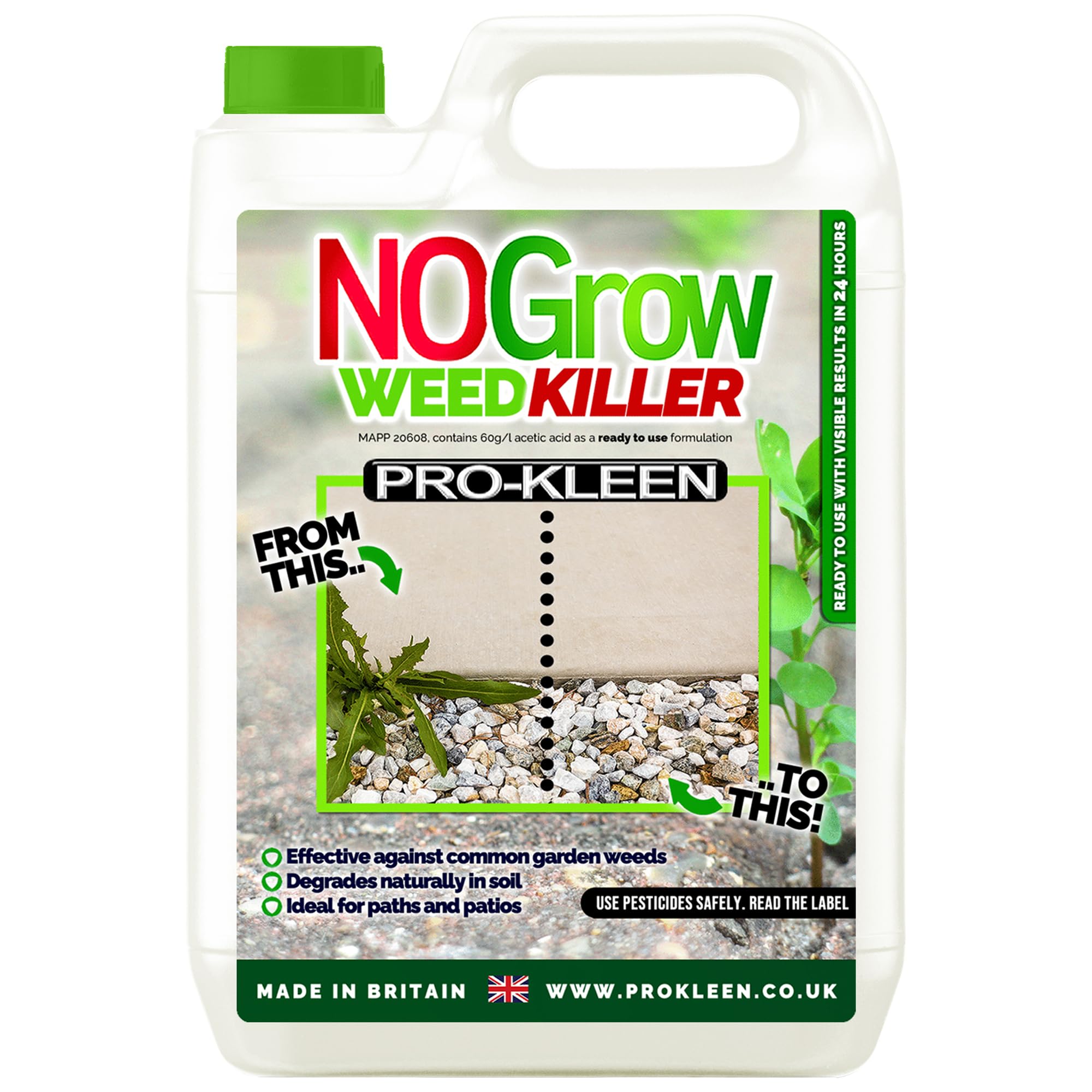 Pro-Kleen NOGrow Weed Killer 5L, See Results In Hours, Double Strength, Glyphosate Free, Kills Moss, Effective on Annual and Perrenial Weeds, Eco-Friendly, Organic, Children and Pet Safe Once Dry