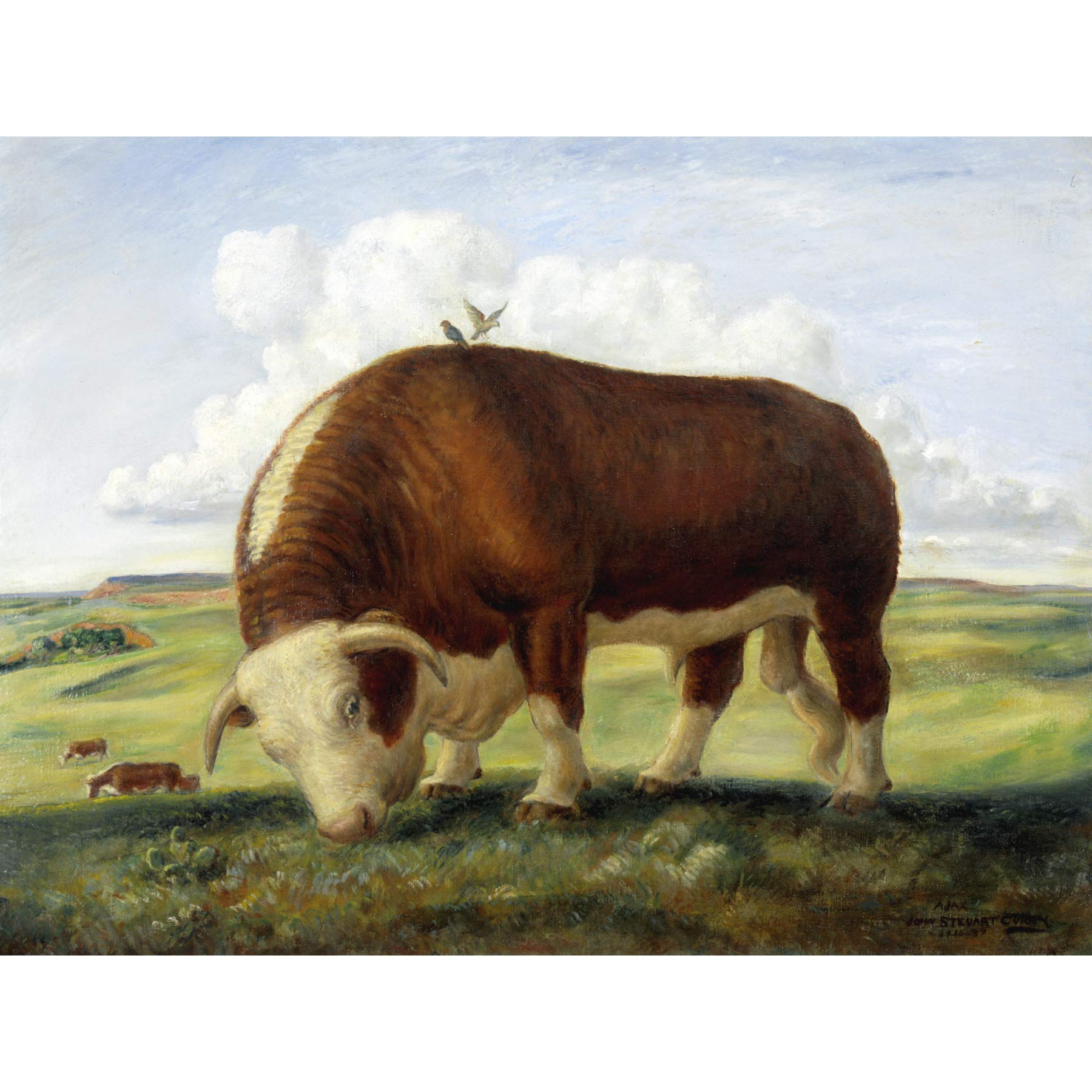 Curry Ajax Hereford Bull Cow Birds Landscape Painting Large Print Poster Wall Art Decor Picture