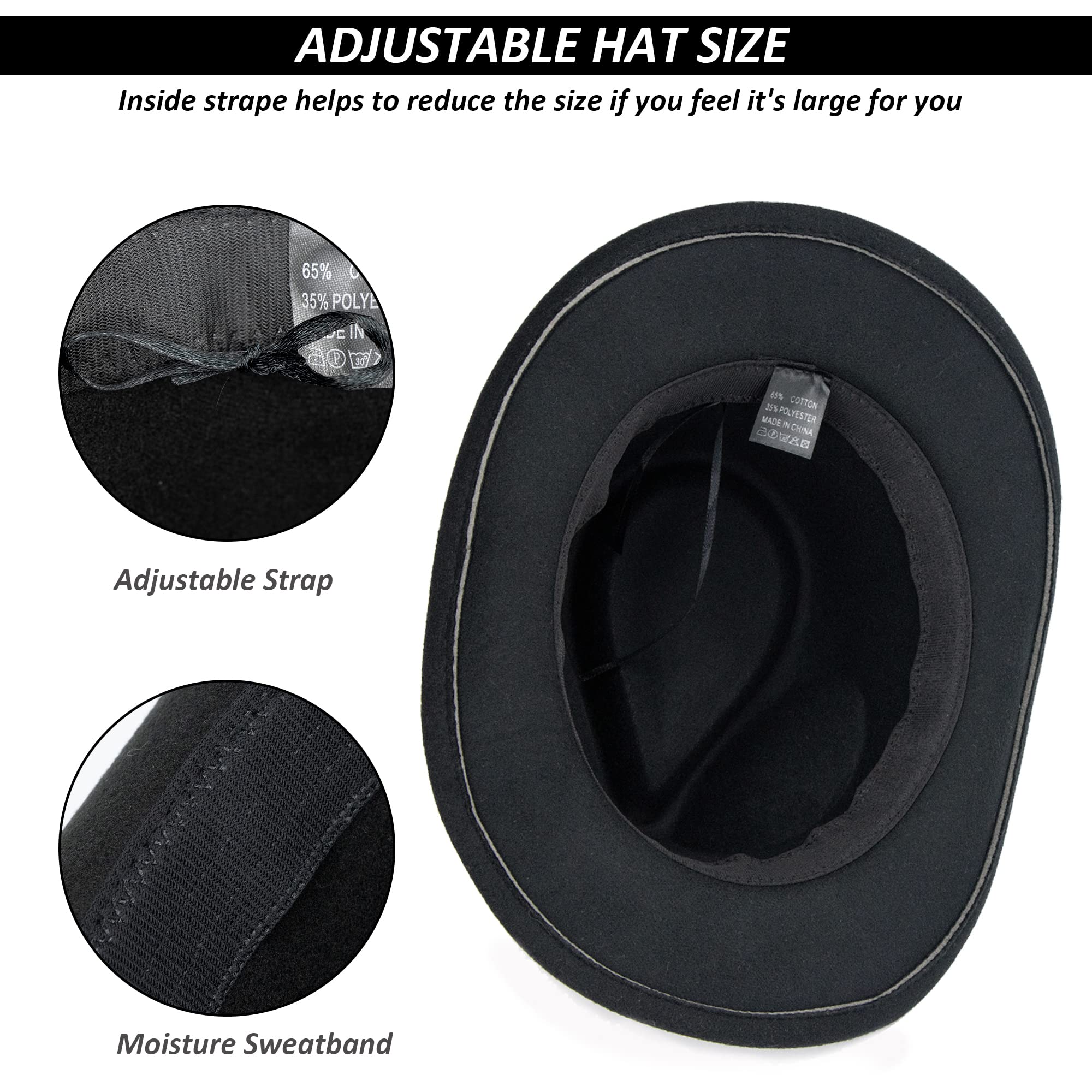 Western-Cowboyhut für Damen und Herren, klassischer Fedora-Hut mit breiter Krempe und Schnallengürtel