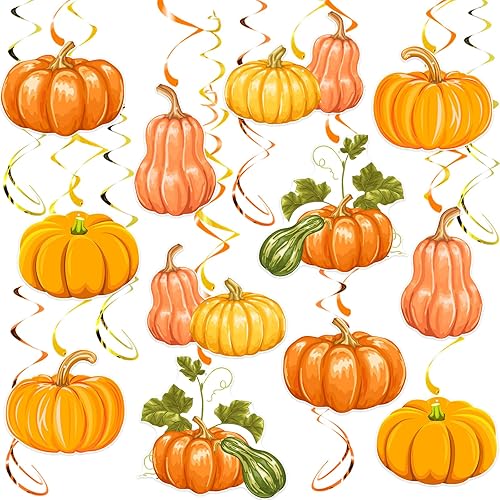30 piezas de remolinos colgantes de calabaza de otoño, decoraciones colgantes para techo de Acción de Gracias, remolinos de calabaza, serpentinas