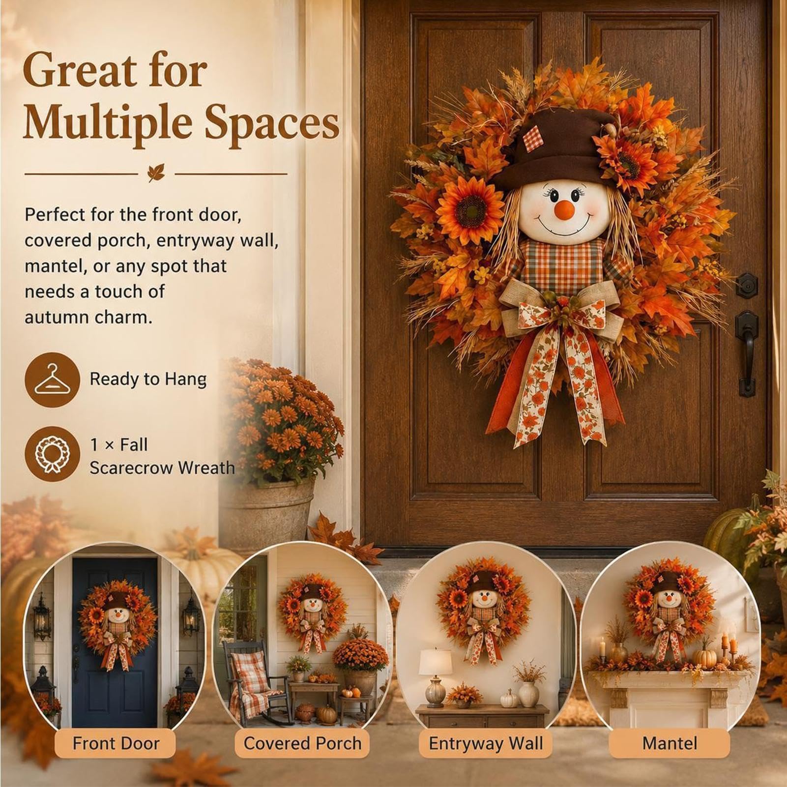 Ghirlanda Autunnale Per Porta di Casa Decorazione Con Spaventapasseri