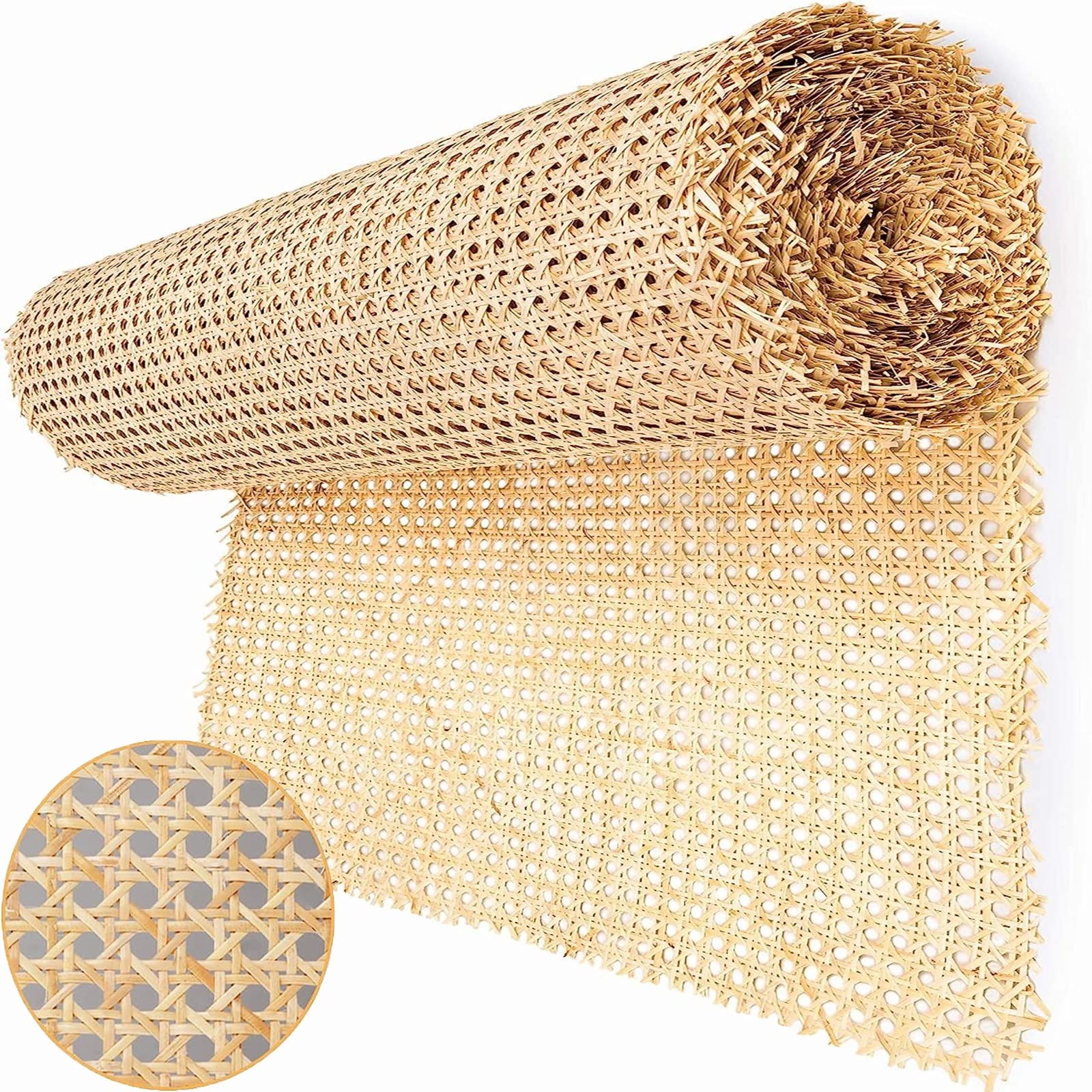 Hi Key Trading Rattan Cane Webbing Roll 24 Wide, Open Mesh, 2FT x 6FT, Natural Rattan Sheet for Chair Caning, Cabinet Doors, Furniture Makeovers, Decorative Panels & DIY Home Décor