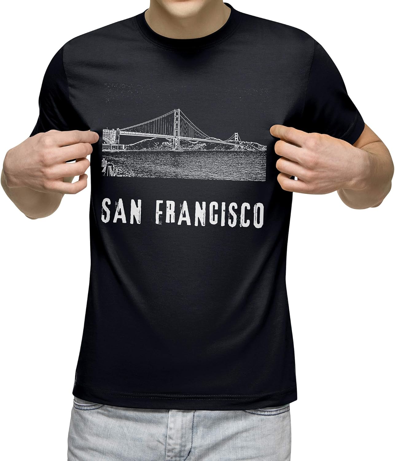 California Mens T Shirt Vintage San Francisco Crew Neck Golden Gate Tshirt for Men, Medium Black