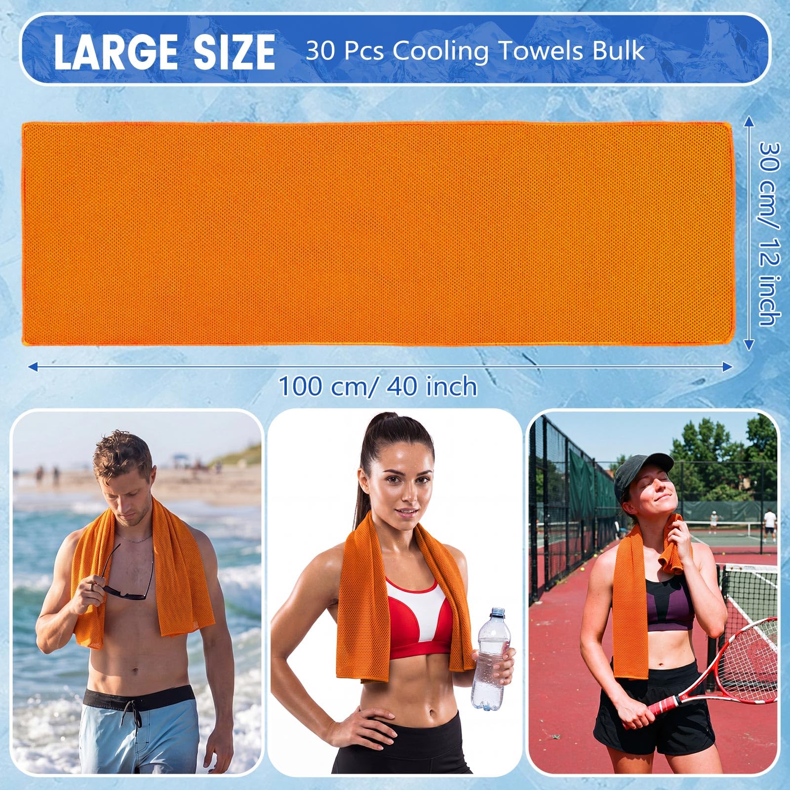 Paquete de 30 Toallas refrescantes con Bolsas de 40 x 12 Pulgadas, Toallas Reutilizables para el Cuello, Ideales para Equipos Deportivos, gimnasios, Eventos, Correr, Golf, Yoga, AC