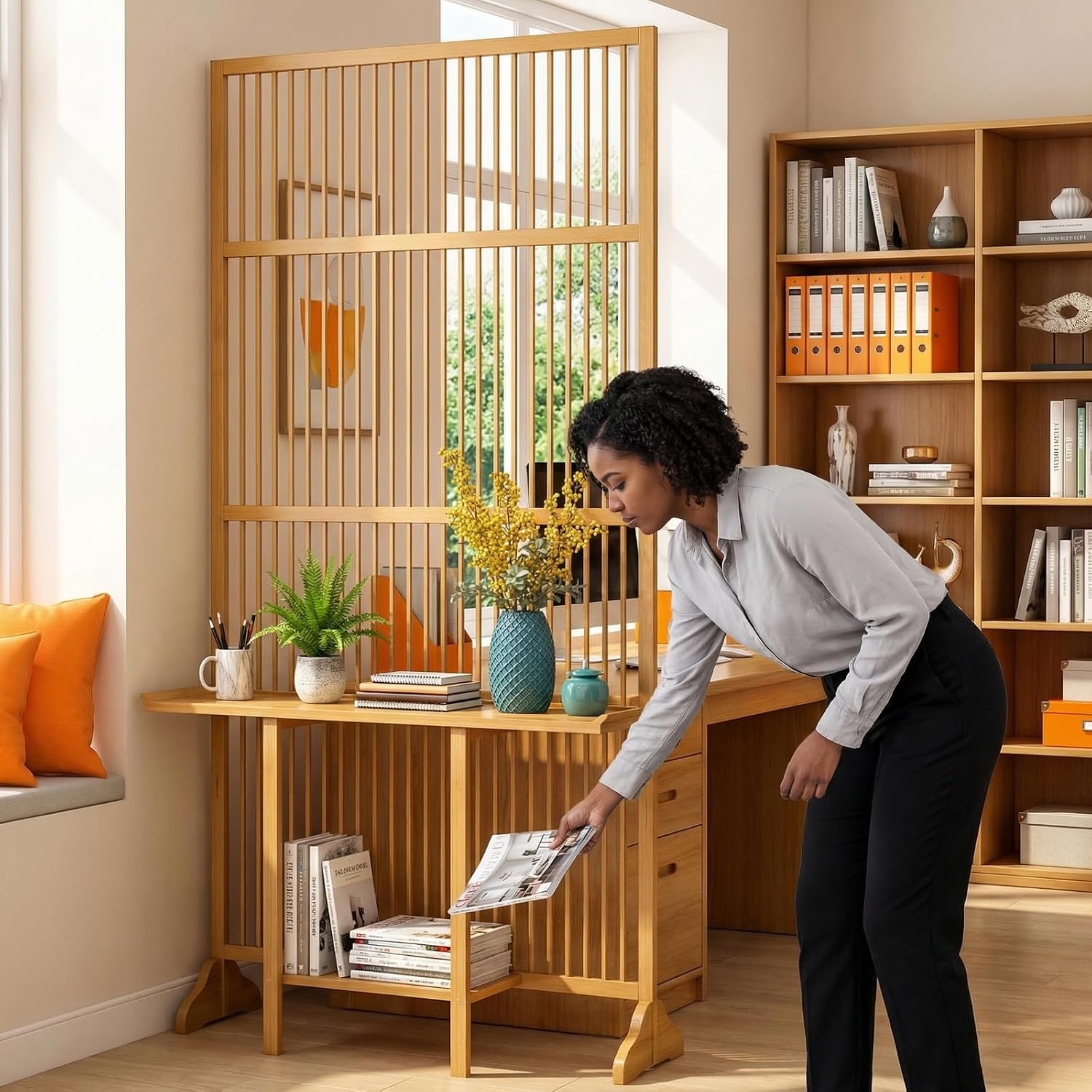 Wall Room Divider,Entrance Hall Partition Screen Column,Wood Room Privacy Screens, Easy Assembly Freestanding Decor,for Teahouse/Coffee Shop(100cm/39.4in, C)