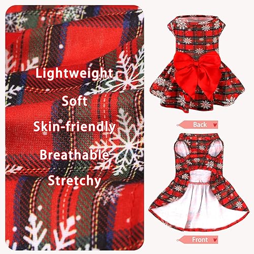 Miniatura 163 de PUPTECK Vestido de Navidad para perro, disfraz de cachorro, ropa para perros pequeños con falda de lazo, pijama Rojo (Navidad)