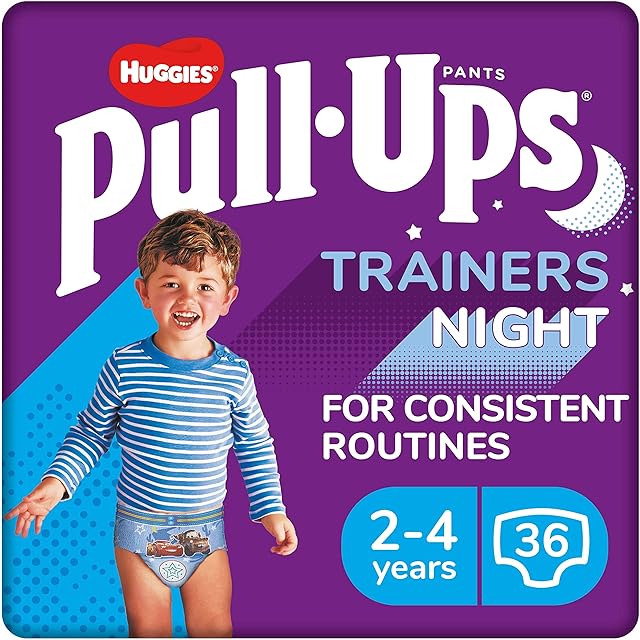 Huggies Pull-Ups, Trainers Night Nappy Pants for Boys, 2-4 Years - Size 6-7 Pull Up Nappies (36 Pants) - Extra Night Time Protection - Support for Consistent Potty Training Routines