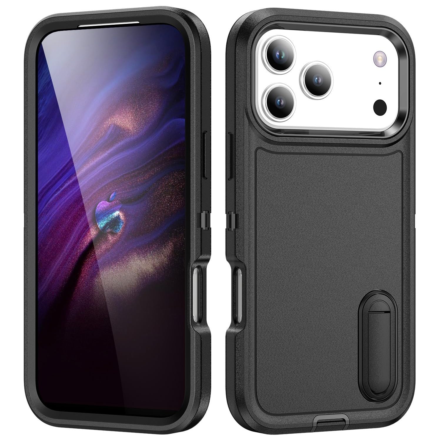 Coque iPhone 17 Pro Max noir silicone rigide antichoc avec béquille intégrée - 7