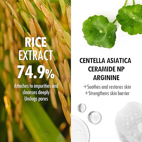 Miniatura 6 de VEGREEN Gel facial espumoso de arroz, limpiador con pH equilibrado para pieles secas y sensibles, limpiador facial hidratante e iluminador para todo