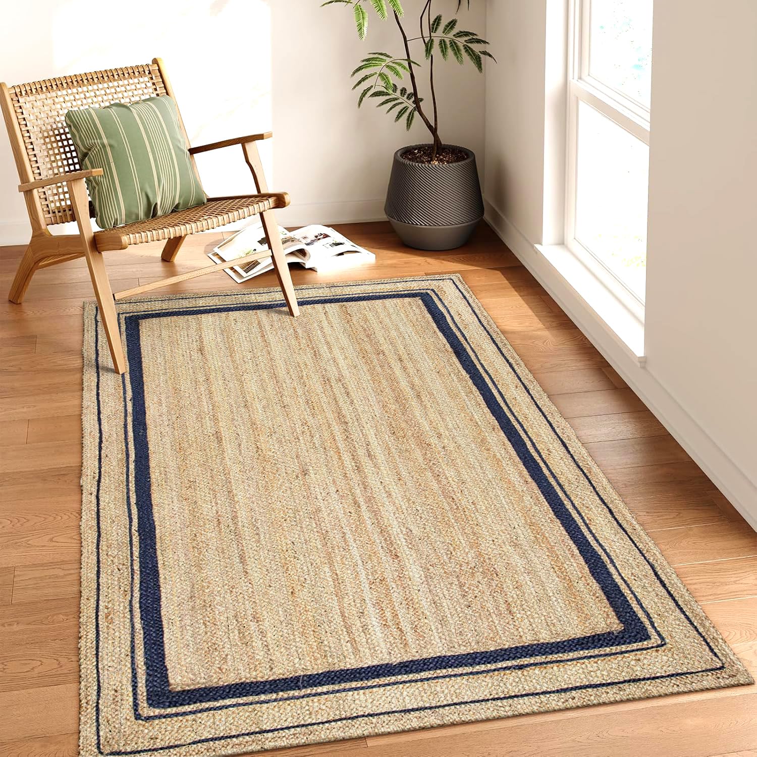 Natural Jute Braided Carpet Mats | Reversible Floor Covering Carpets Rug Mat | Anti Slip Backing Heavy Carpet Runner for Living Room Bedroom (BL, 4x6 feet)-image-13