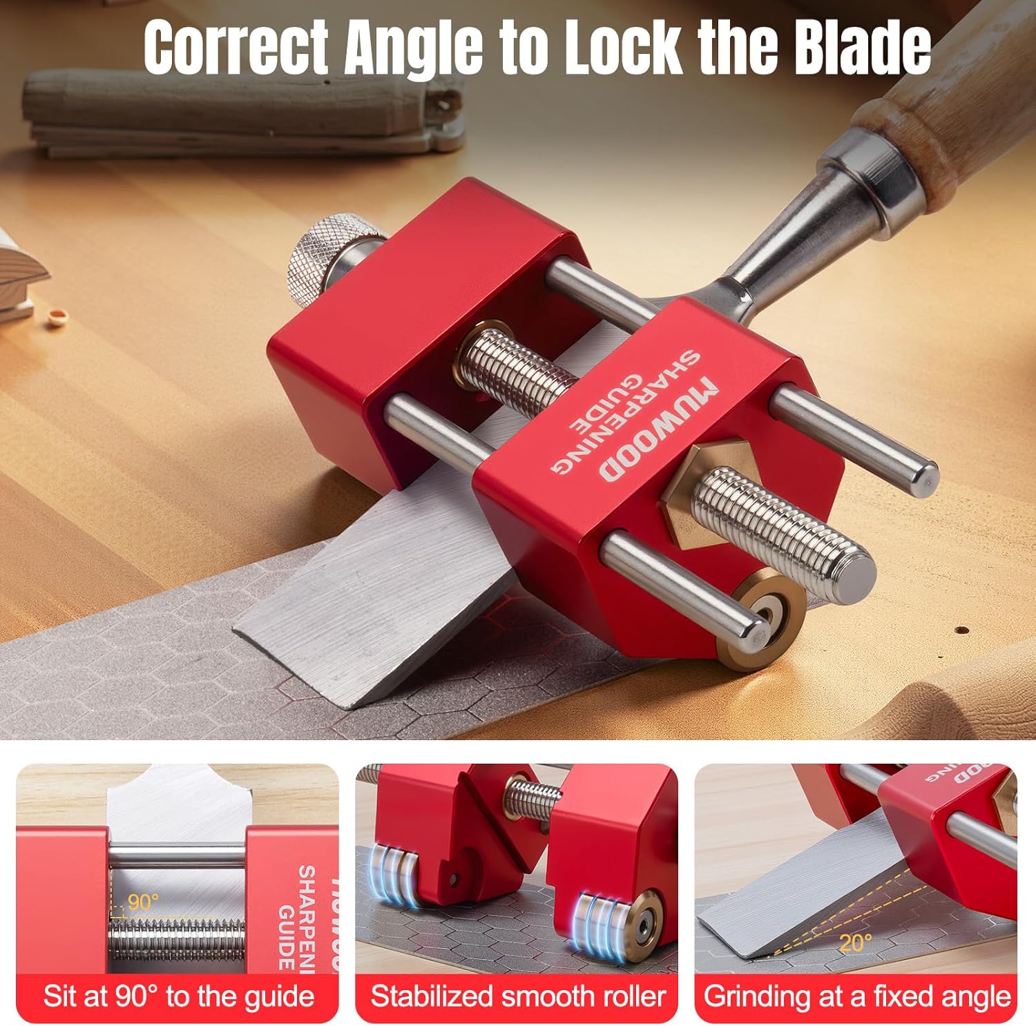 Chisel Sharpening Kit, Wood Honing Guide for Chisels and Planes Width 0.1" to 3.3" with Sharpening Angle Fixture, Angle Gauge from 15° to 45°