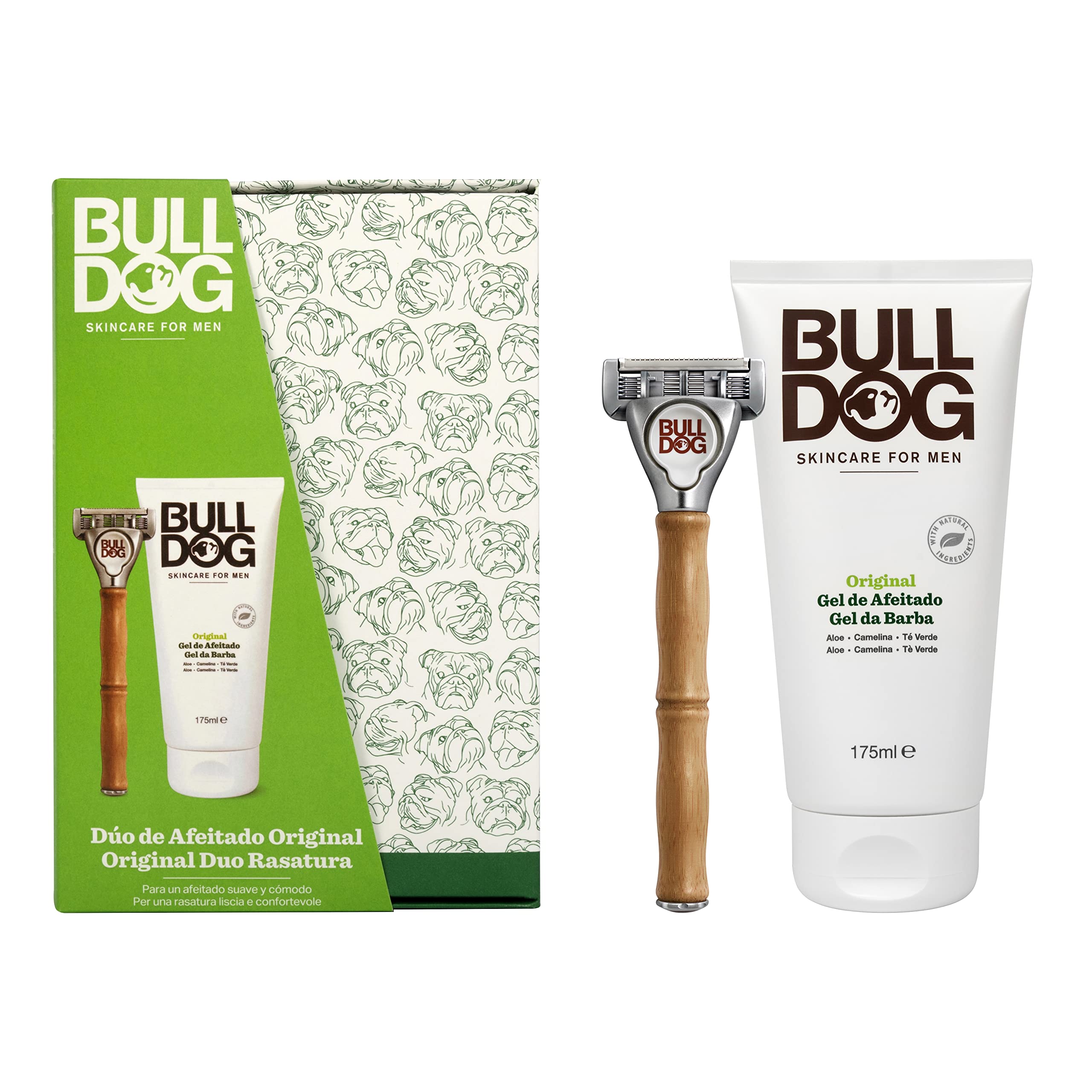 Bulldog Skincare For Men - Pudełko upominkowe Shave Duo, zawiera 1 bambusową maszynkę do golenia i 1 żel do golenia