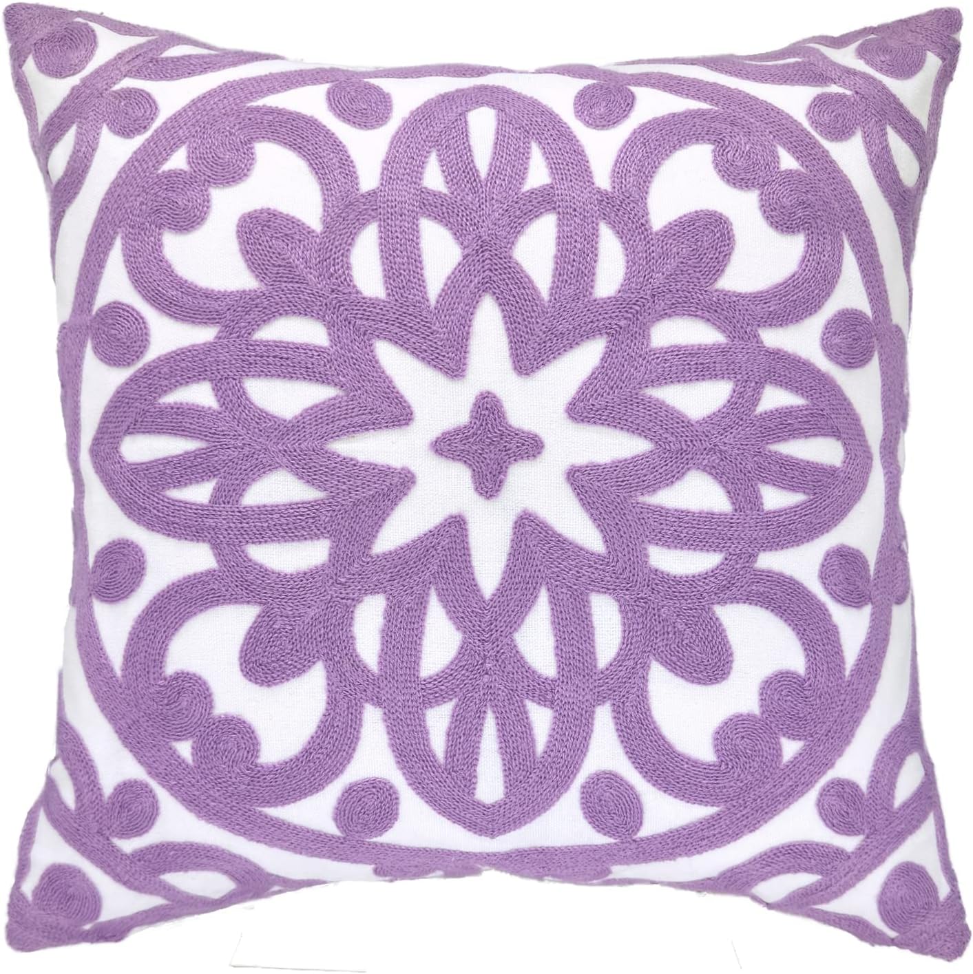 Alysheer Floral Embroidered Spring Decorative Throw Pillow Cover 18"x 18" Set of 2, Boho Mandala Embroidery Royal Blue Patterned Cushion Case for Sofa Couch Living Room Bedroom Outdoor