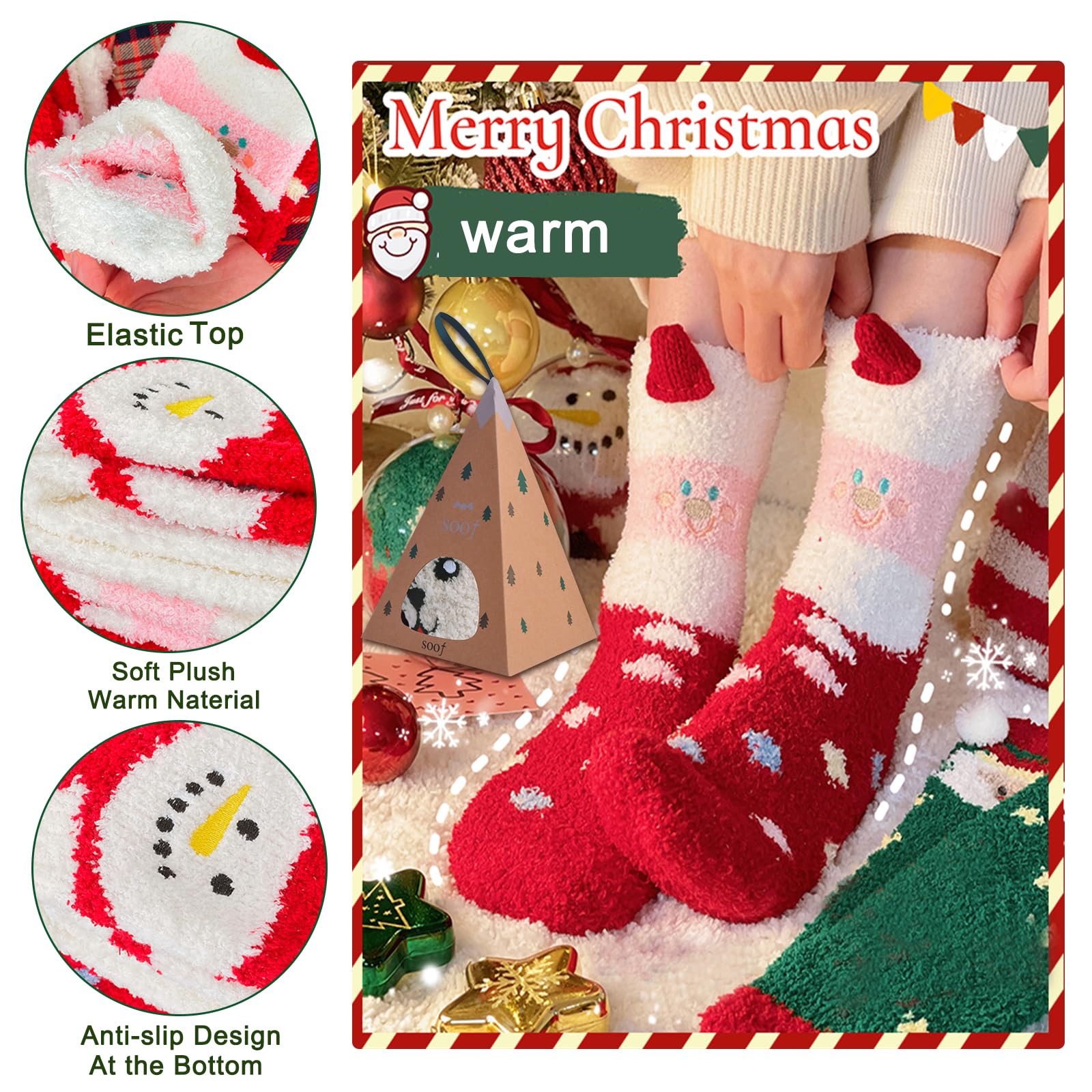 CZMAO 5 Paia Calzini da Babbo Natale, Calzini di Natale, Motivo di Natale Caldo Calzini di Cotone Festivi, Calzini di Natale, Calzini di Natale Animal Pattern Cartoon