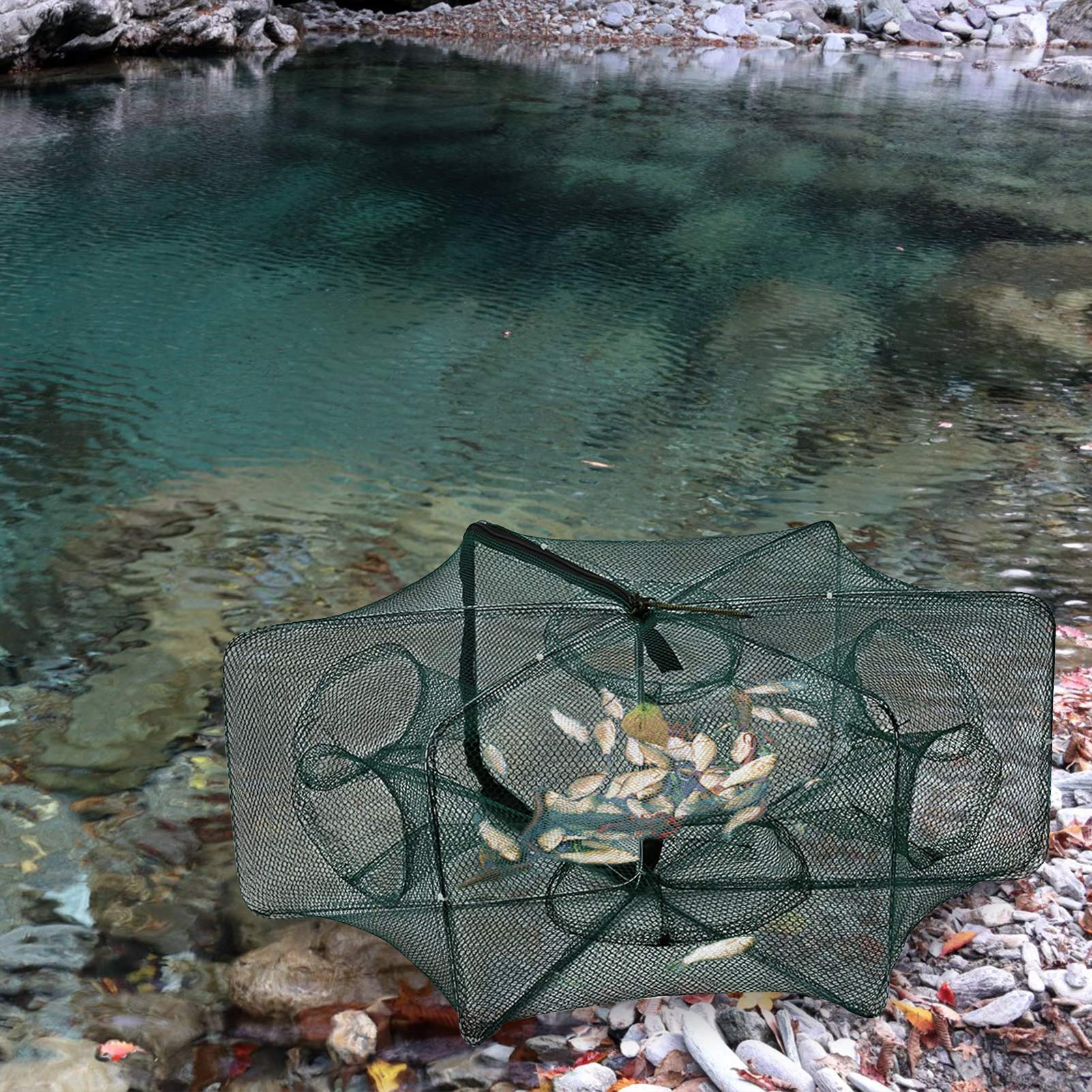 Rete Da Pesca, Trappola Pesci Portatile, Trappole Per Esche Da Pesca Piegate Con Design a Cerniera, Rete Pesca Da Lancio Pesci Gamberi Pesciolini Gamberi Granchi Esche Tarp Rete, 6 Holes