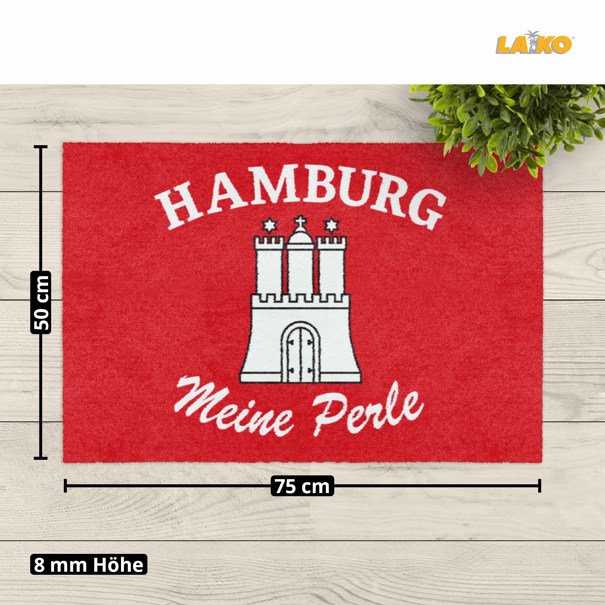 LA KO Fußmatte Hamburg Bedruckt – Waschbar, Rutschfest, 50x75 Cm, 8 Mm Florhöhe, Aus Polyester