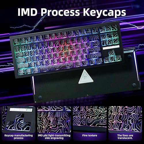 Miniatura 3 de ZORNHER ZH870 Teclado mecánico inalámbrico para juegos, 80% negro personalizado teclado de sonido cremoso con teclas topográficas negras iluminadas,
