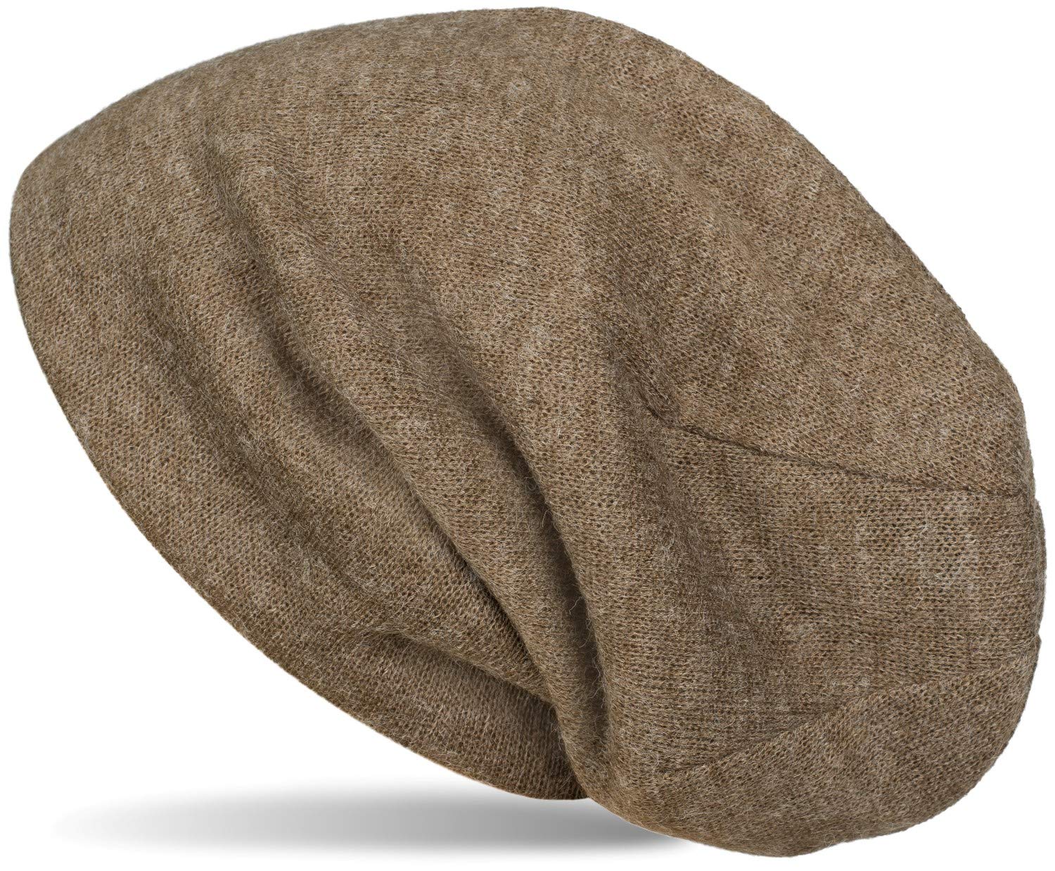 styleBREAKER Soft fine Knit Beanie Cap, Melange Optic, Slouch longbeanie, Unisex 04024109, Color:Brown