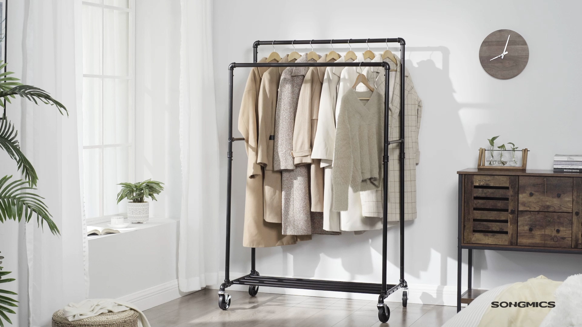 Appendiabiti A Doppia Barra SONGMICS - Con Rotelle E Ripiano, Bianco, Portata 110kg - Foto 10