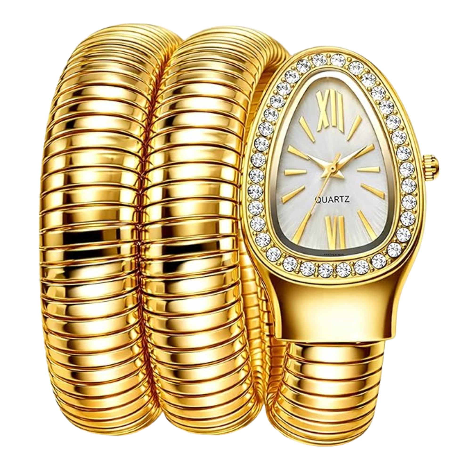 Anti-Tarnish Gold-Tone Snake Wrap Watch for Women, White Analog Dial with Crystal Bezel, Long-Lasting Color Serpent Motif Statement Timepiece-image-13