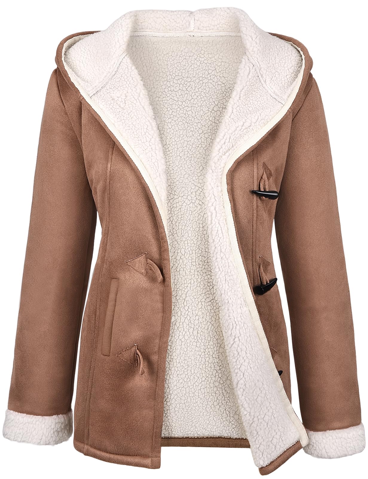 Svanco Manteau Femme Hiver Polaire Chaud Veste Longue Blouson Sweat à Capuche Épais Chic et Elegant Parka Grande Taille Sherpa Coat avec Bouton de Corne Casual Vêtements