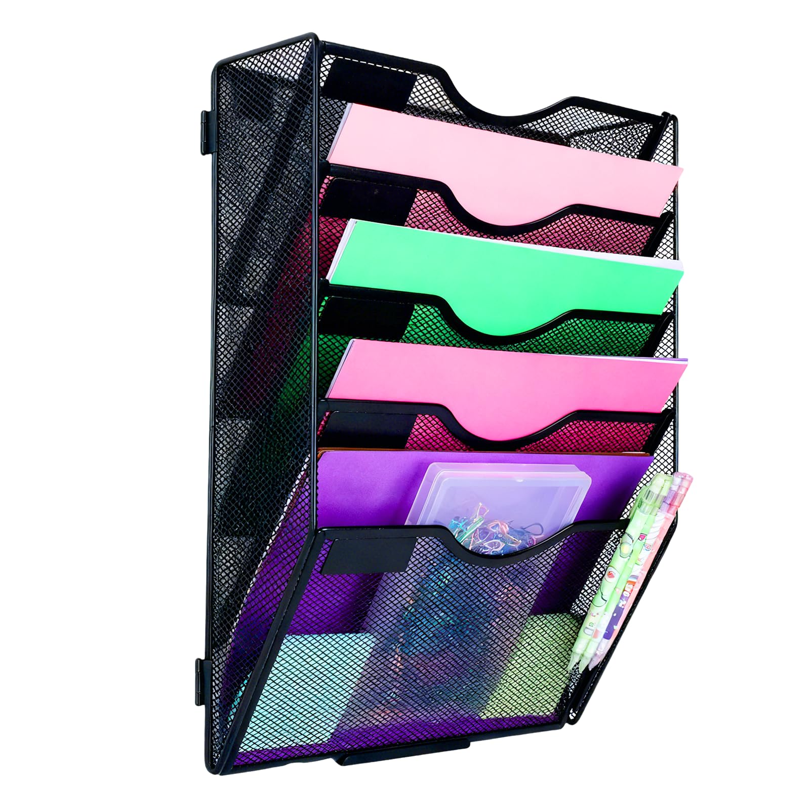 Hmxljjy Black-5Tier 5 Tier A4 Mesh Wall File Holder Organiser, Document Holder, Mail Magazine Storage Rack For Office Home, Black