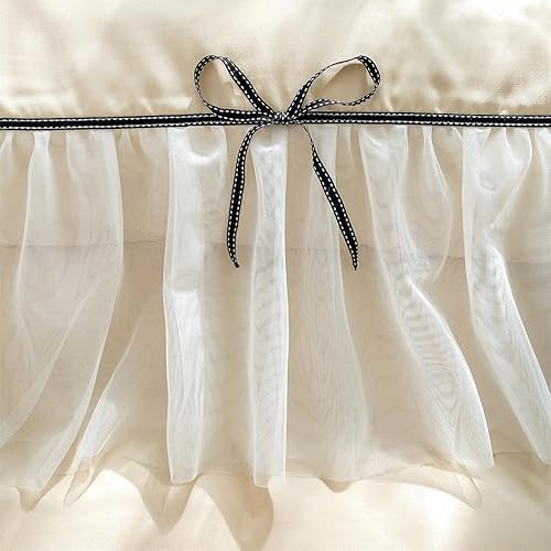 Miniatura 6 de Juego de funda de edredón de encaje con volantes, ropa de cama elegante con bonito lazo, ropa de cama de princesa individual para niños, 100%