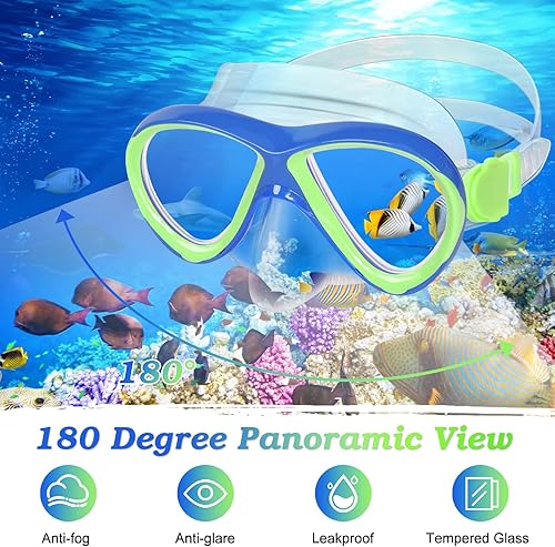Miniatura 6 de Snorkeling Gear for Kids Ages 5-15, 4 in 1 Mask Fins Snorkel Set with HD Tempered Glass Panoramic View Anti-Fog Mask, Dry Top Snorkel, Adjustable