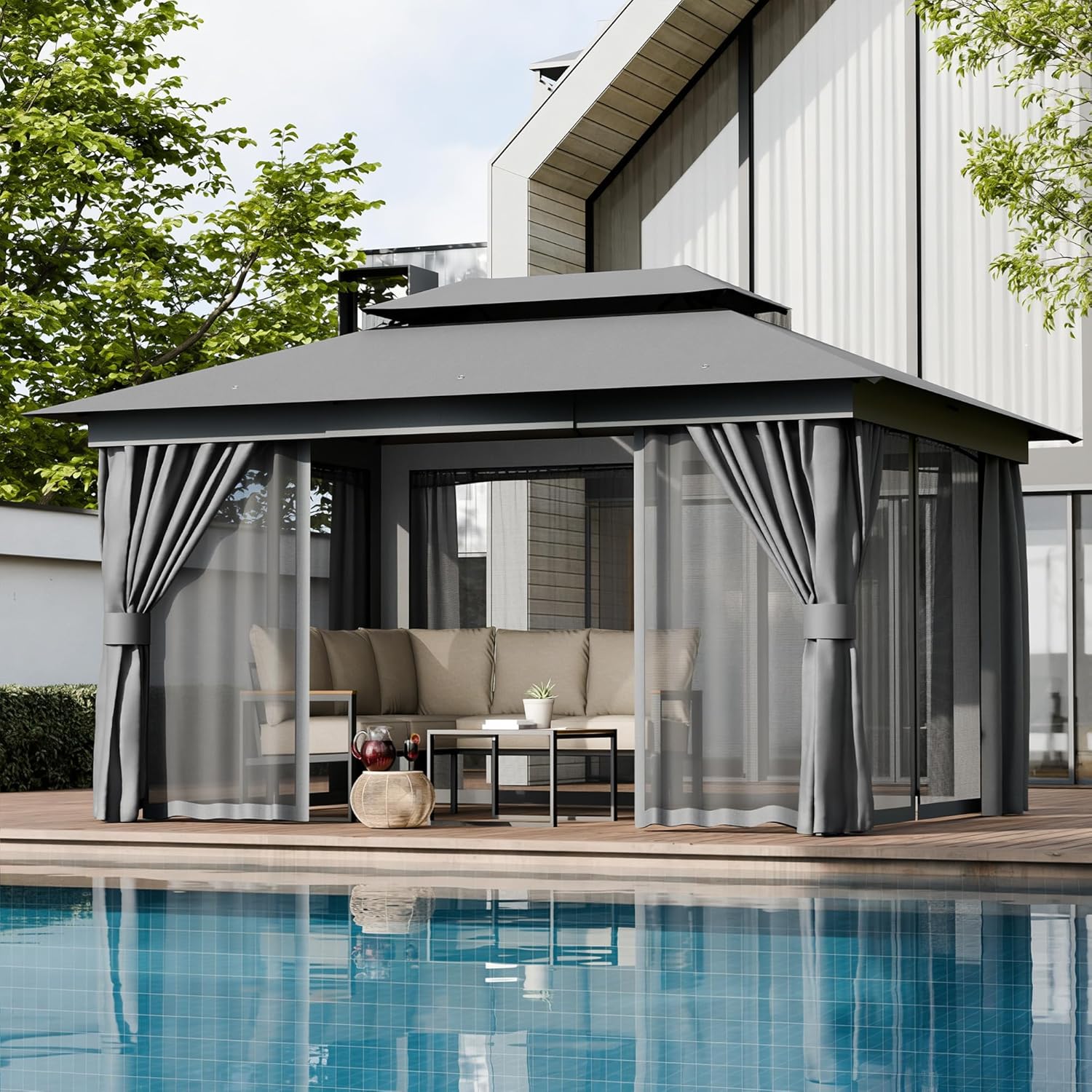 Outdoor Gazebo 10x13 with Mosquito Netting and Privacy Screens, Screen Tent with Double-Roof, Heavy Duty Shelter Canopy Tent, Patio Gazebo for Backyard, Garden, Lawn, Party