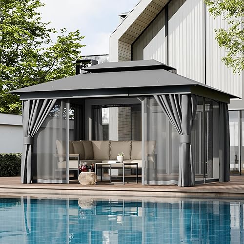 Outdoor Gazebo 10x13 with Mosquito Netting and Privacy Screens, Screen Tent with Double-Roof, Heavy Duty Shelter Canopy Tent, Patio Gazebo for Backyard, Garden, Lawn, Party