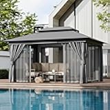 COMLAX FIELD Outdoor Gazebo 10x13 with Mosquito Netting and Privacy Screens, Screen Tent with Double-Roof, Heavy Duty Shelter Canopy Tent, Patio Gazebo for Backyard, Garden, Lawn, Party