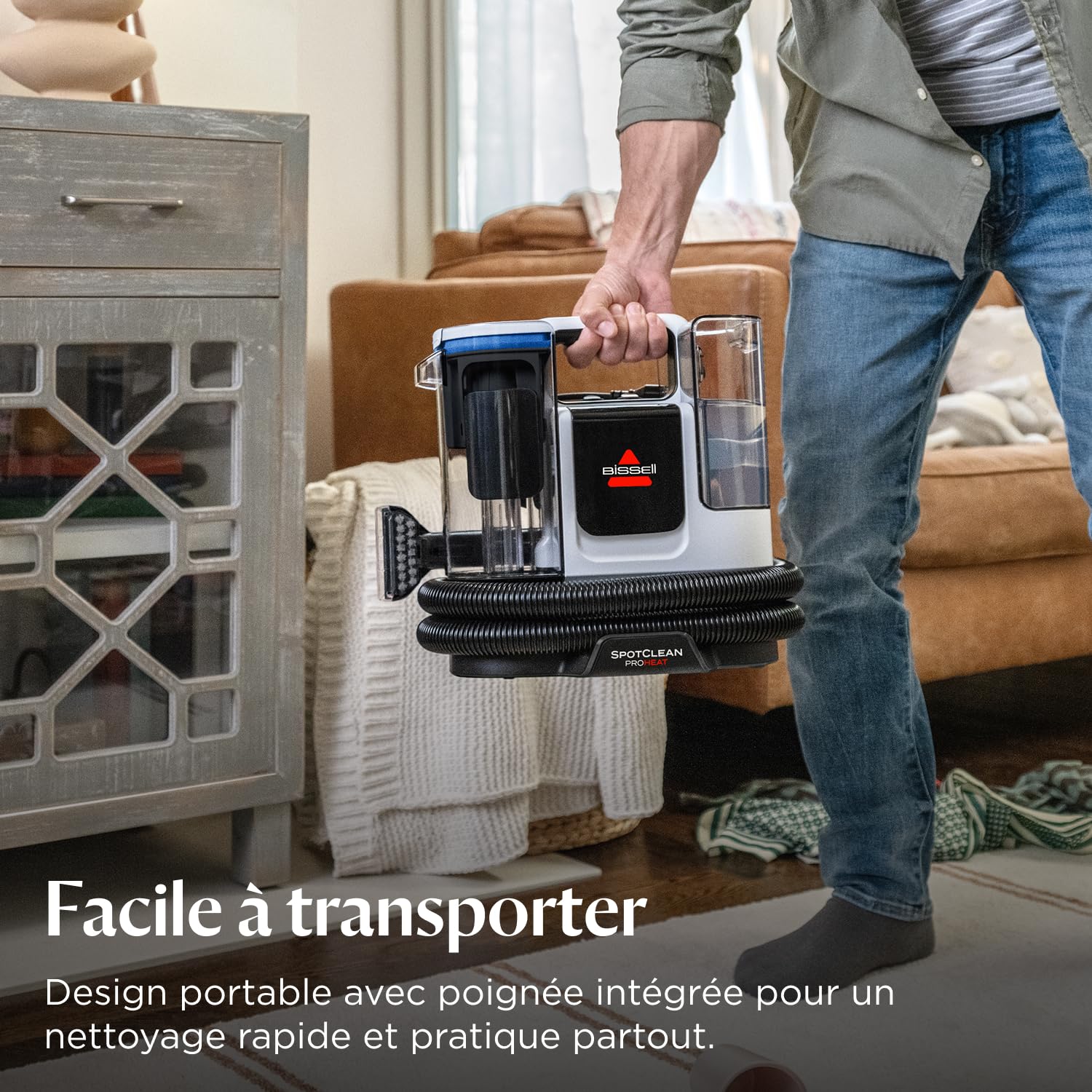 BISSELL SpotClean ProHeat Advanced, Shampouineuse, Shampouineuse Canapé Compact Multi-surfaces, Nettoyeur Canapé Tissu Moteur 1125W, Triple Nettoyage taches tenaces, Filaire, 3924N