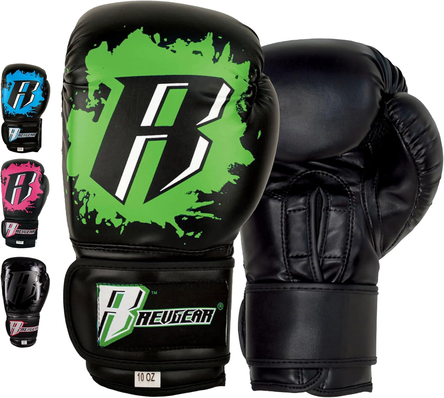Revgear Kids Boxing MMA Gloves - Combat Series Youth Boxing Gloves for Kids, Toddler Boxing Gloves, Kids Boxing, MMA, Muay Thai, Krav Maga Training Designed To Fit Kid's Hands (Green/Black, 10 OZ)